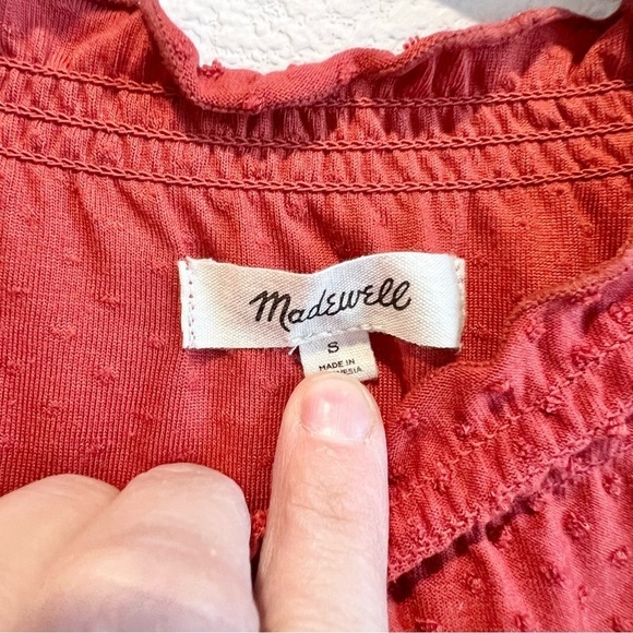 Madewell Women's Clipdot Ruffle Top Smocked Cottagecore Feminine Orange Sz Small - Picture 6 of 11
